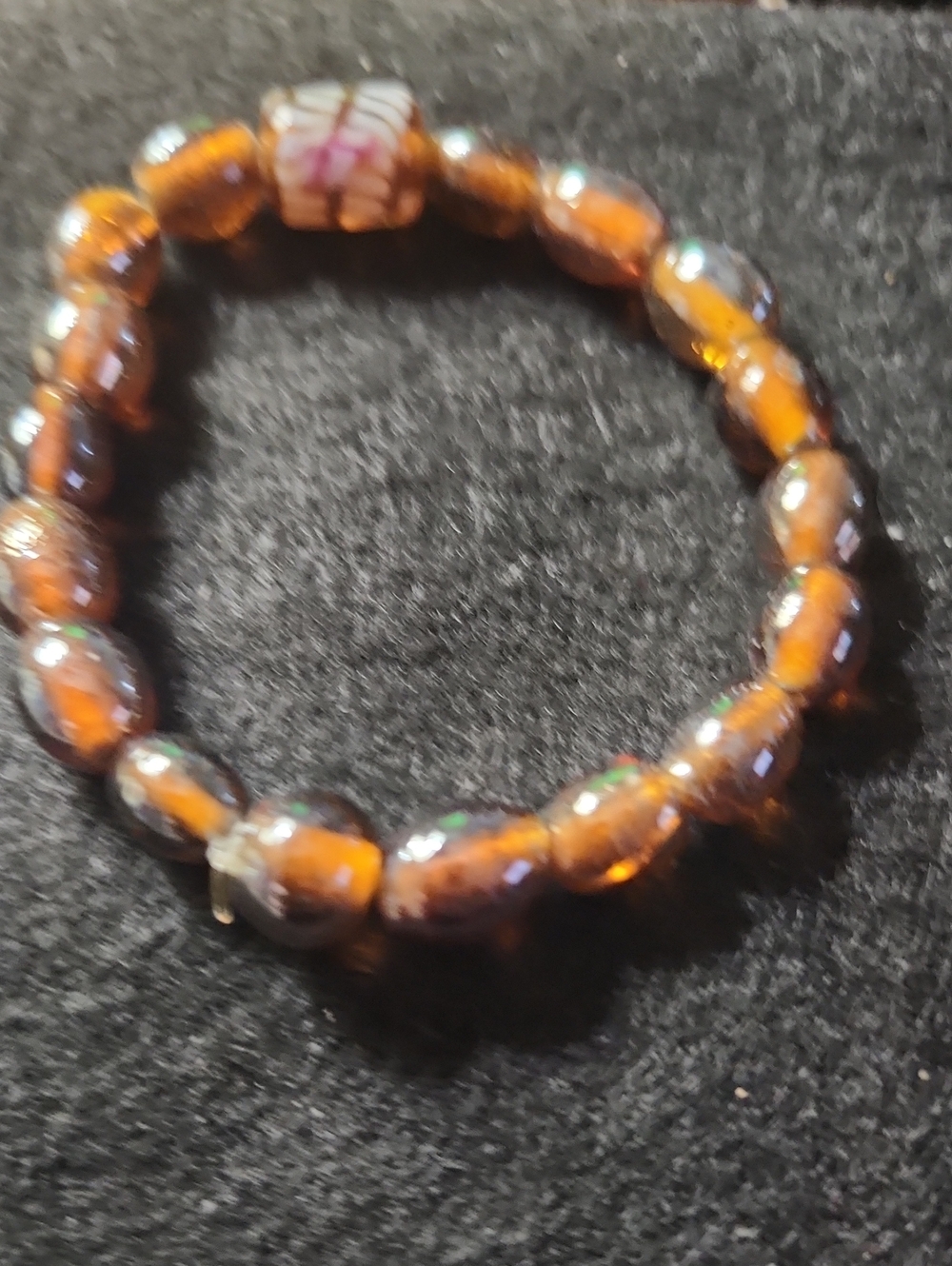 Hand Crafted Amber-Tone Glass Bead Stretch Bracelet